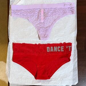 Victoria's Secret Lavender and Red Lace Panty Set